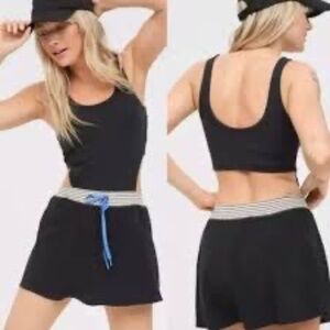 Aerie Offline Ribbed Cutout Black Athletic Romper Dress S